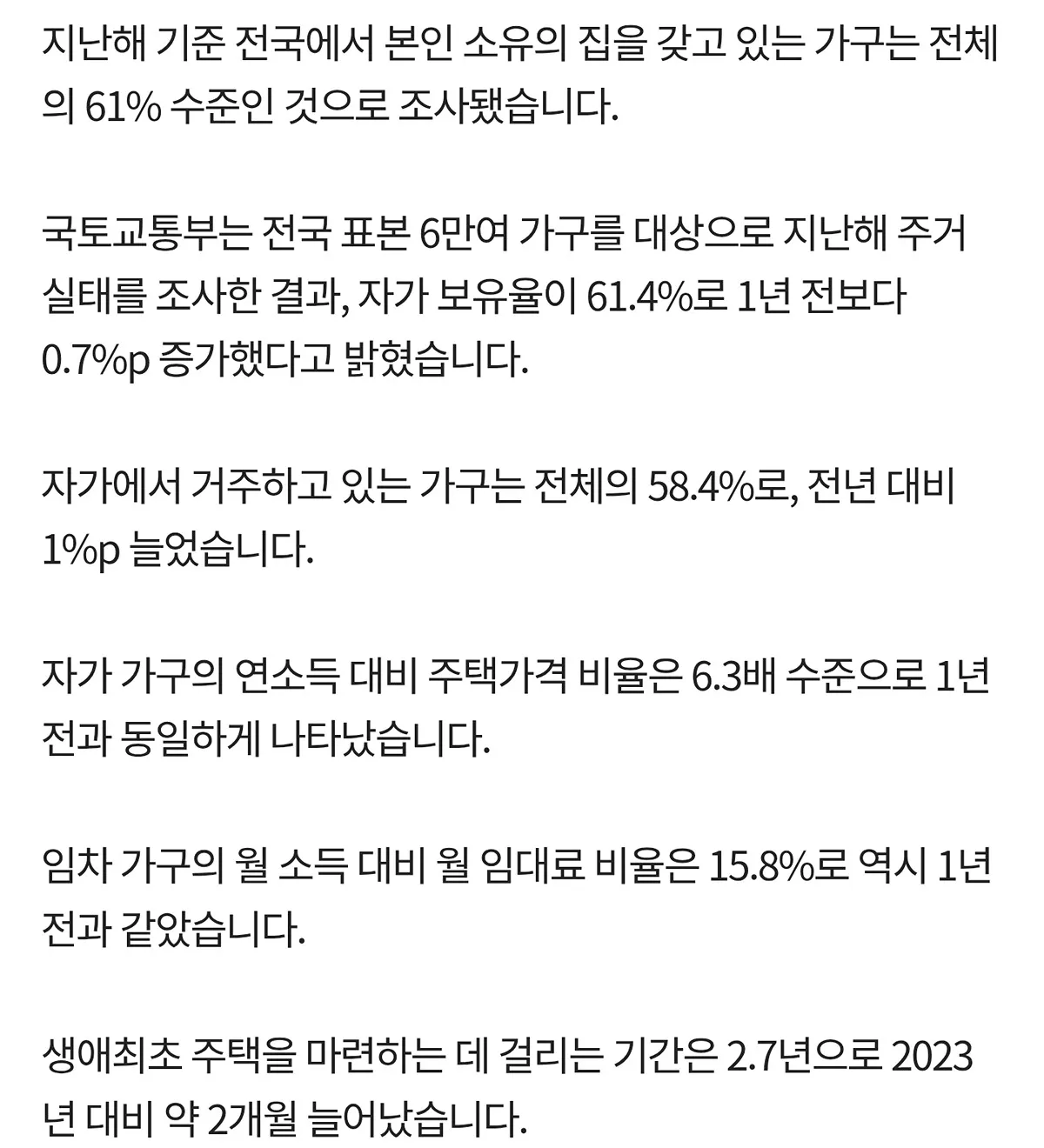 대한민국 자가보유율