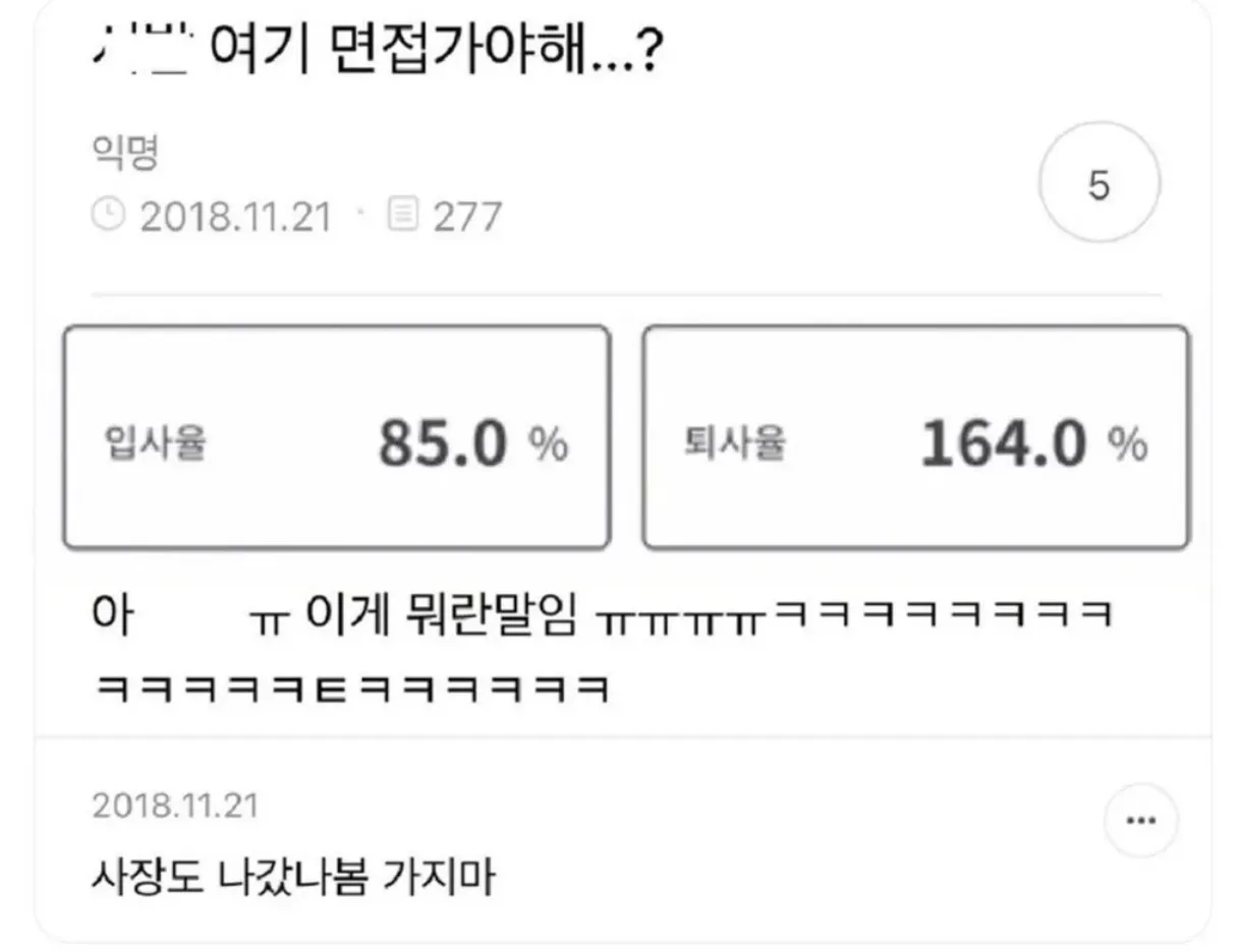 입사율이 85펀데