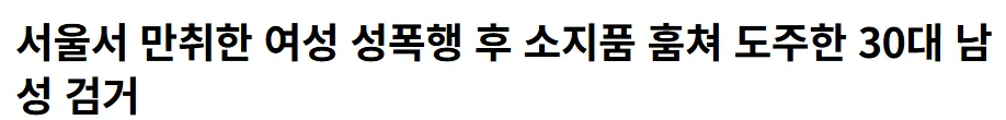 만취한 여성 성폭행 후 소지품 훔쳐 도주한 30대 남성..