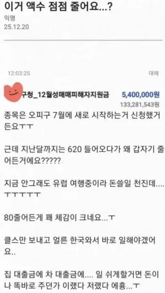 이언니돈어케받은거에요 성매매지원금?