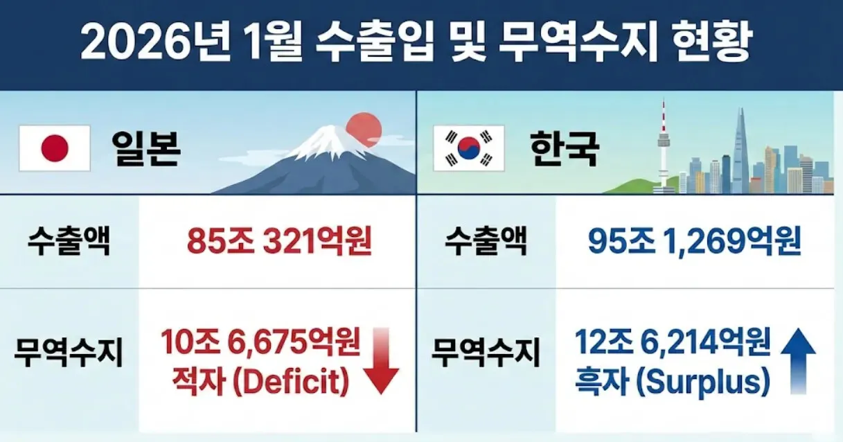 26년 1월 한국 일본 수출액 비교