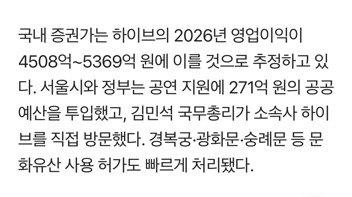 방탄 광화문 공연 사용된 세금 271억원 이라든데