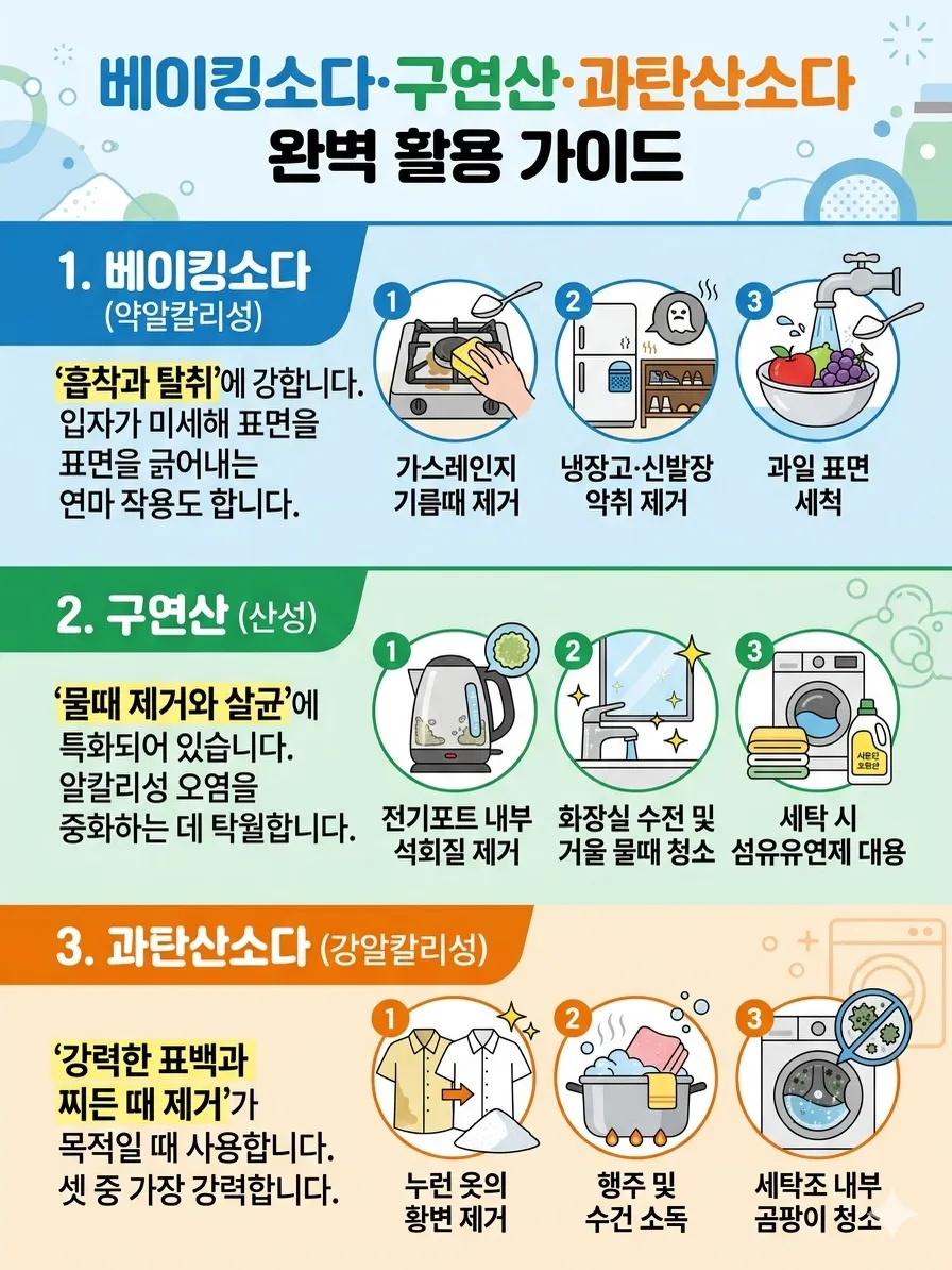 베이킹소다 구연산 과탄산소다 사용팁