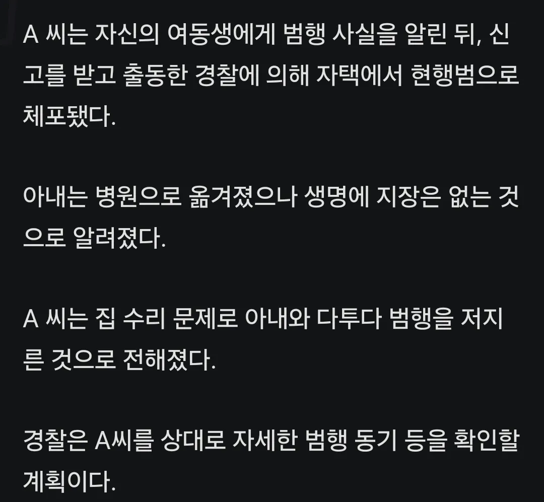 흉기로 아내 다리 찌른 60대 체포3