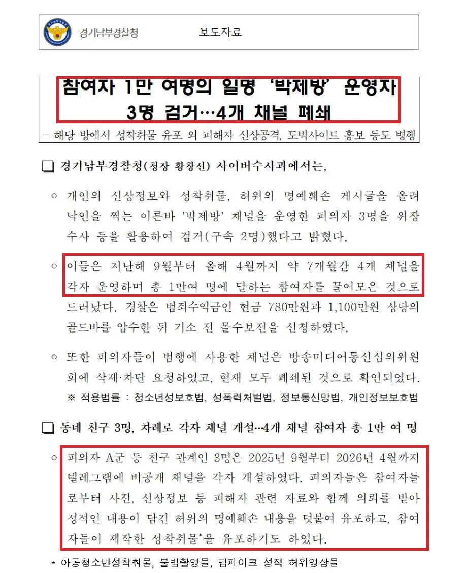 텔레그램 박제방 운영진들은 전부 10대 남성들