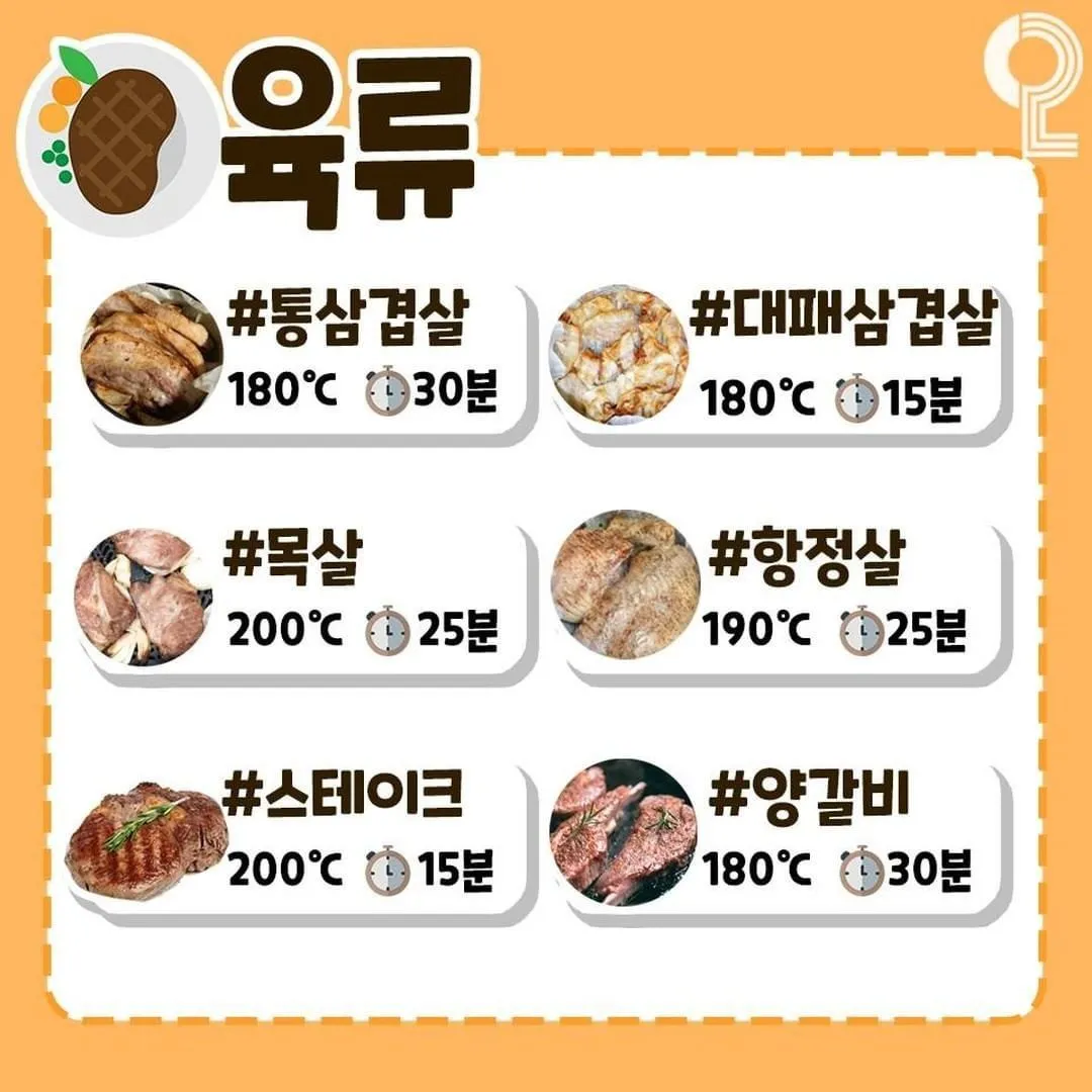 에어프라이어 레시피별 시간2