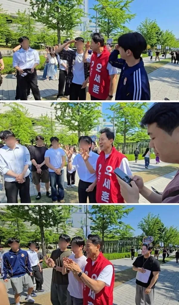 선거운동 중 일베들 손가락 따라한 오세훈