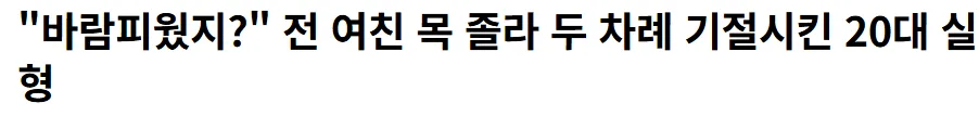 전 여자친구의 목을 졸라 두 차례 기절시킨 20대 한남