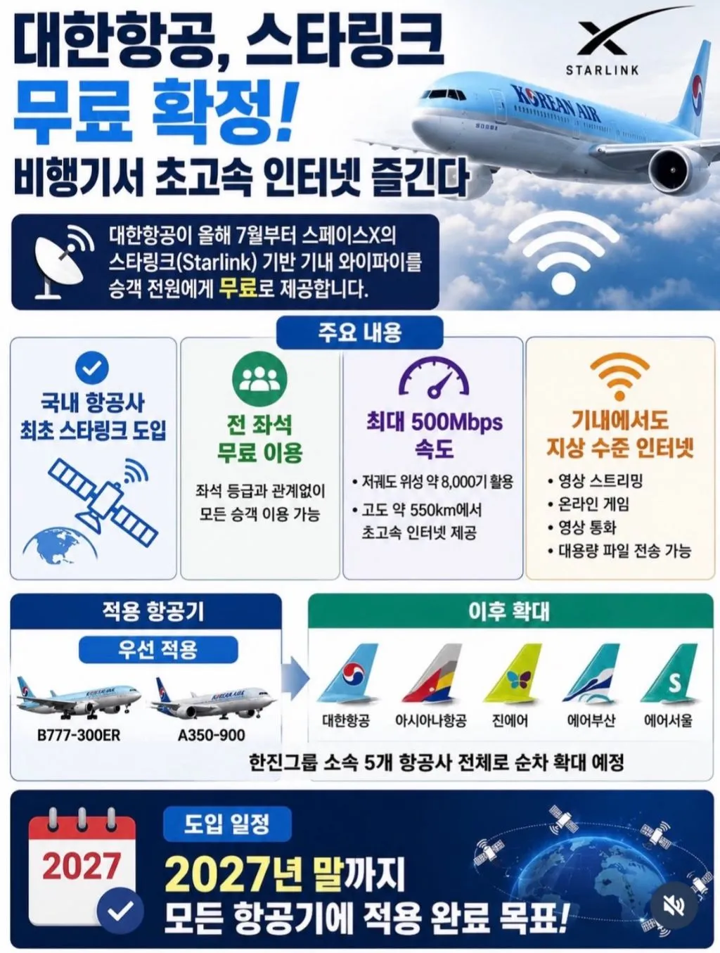 대한항공 스타링크 무료