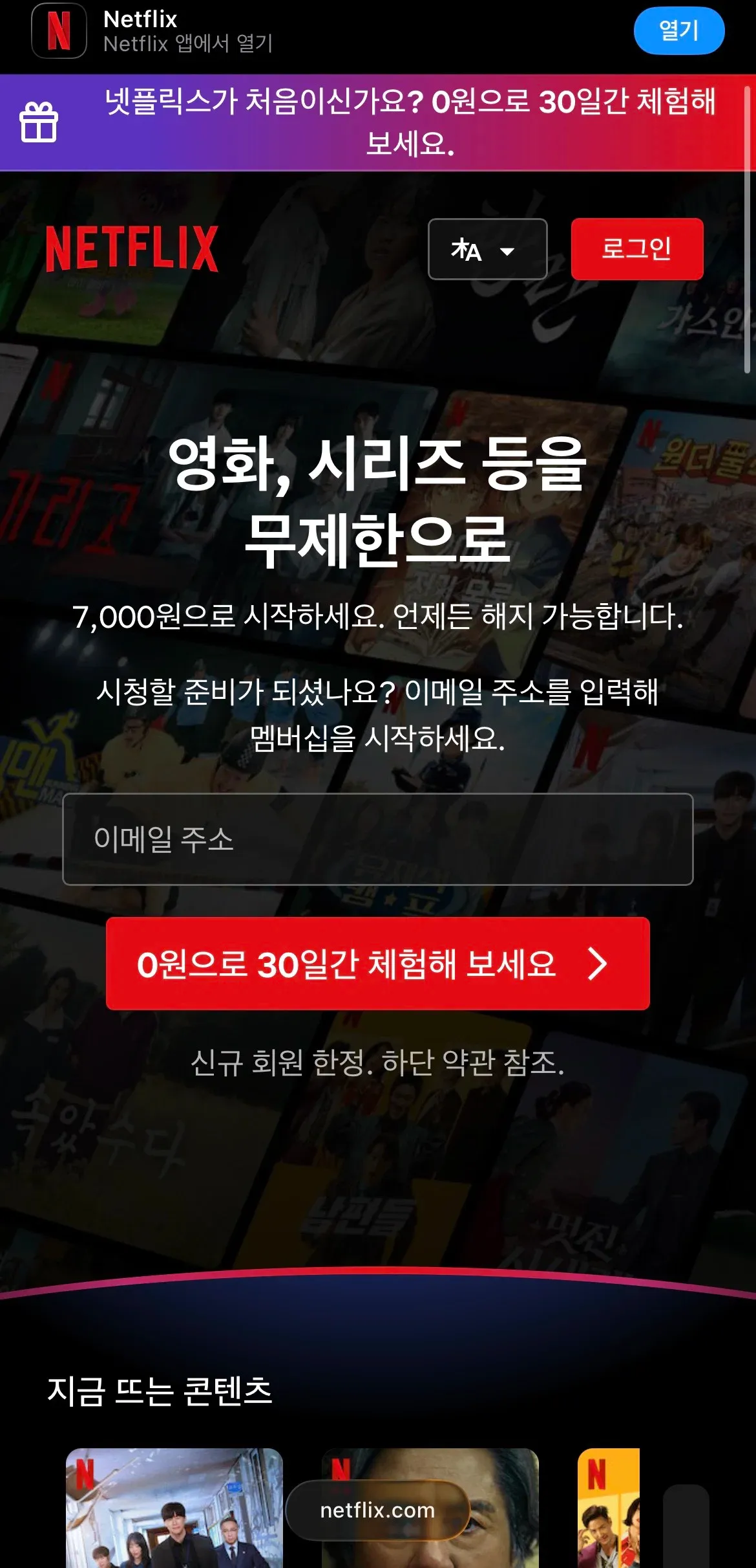 넷플릭스 30일 무료 체험 도입