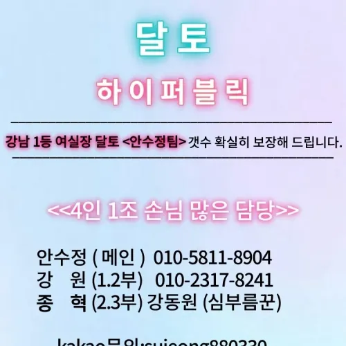(강남1등여실장)달토 안수정팀 4인1조 공주님 모셔요