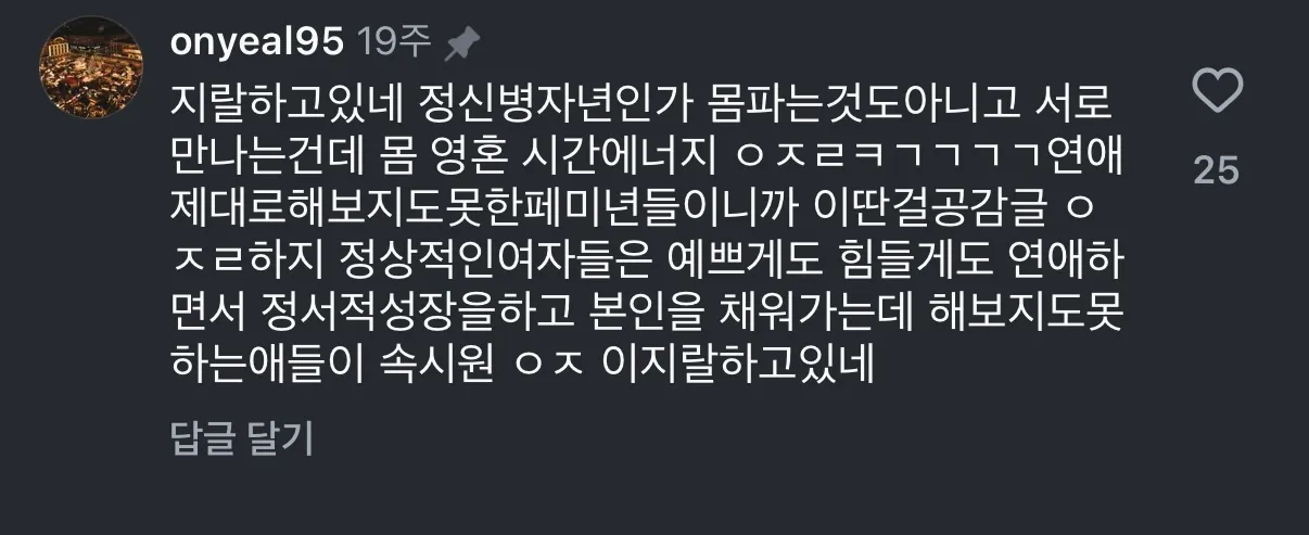 우와 도태하자무능력 한남의 댓
