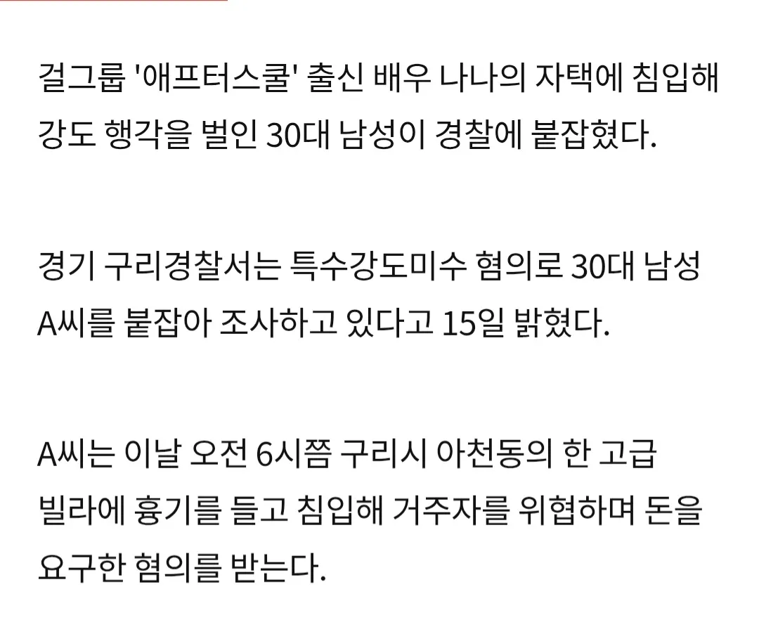 경기도 구리 애프터스쿨 나나집 강도들어