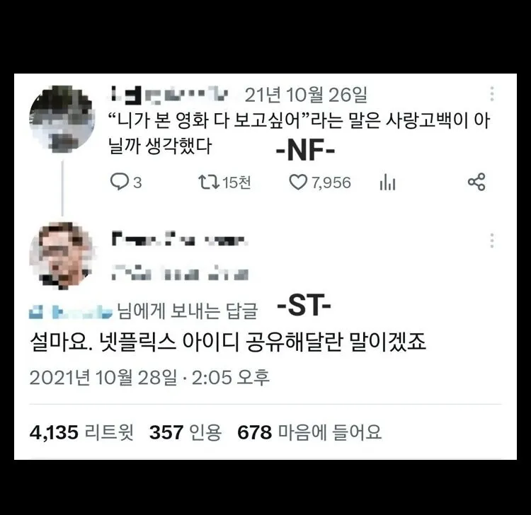 서로 영원히 이해 못하는 mbti