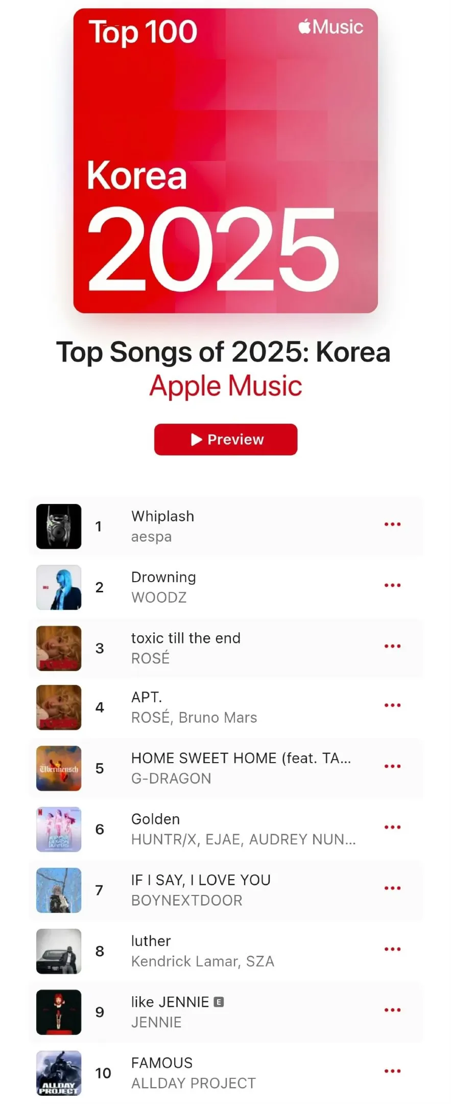 2025 코리아애플뮤직 탑10