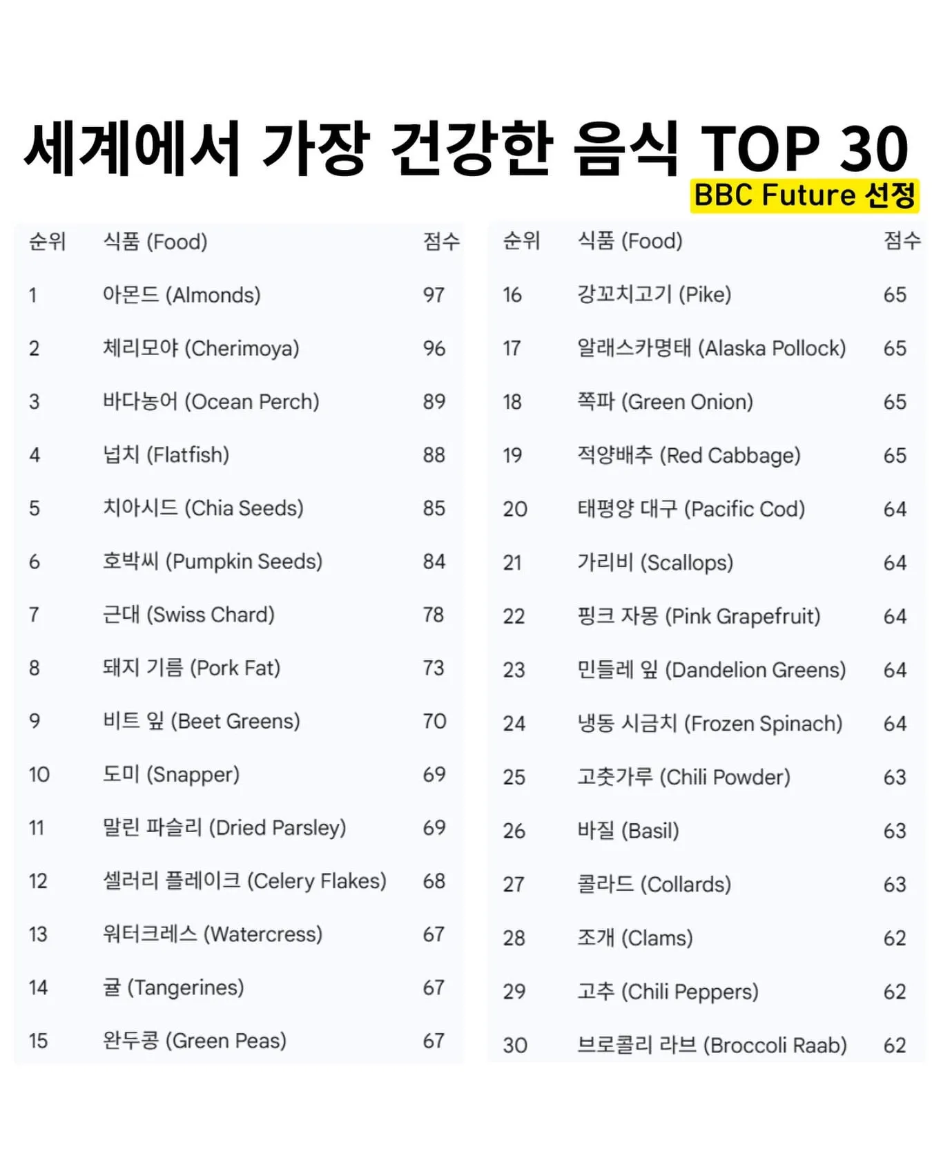 세계에서 가장 건강한 음식