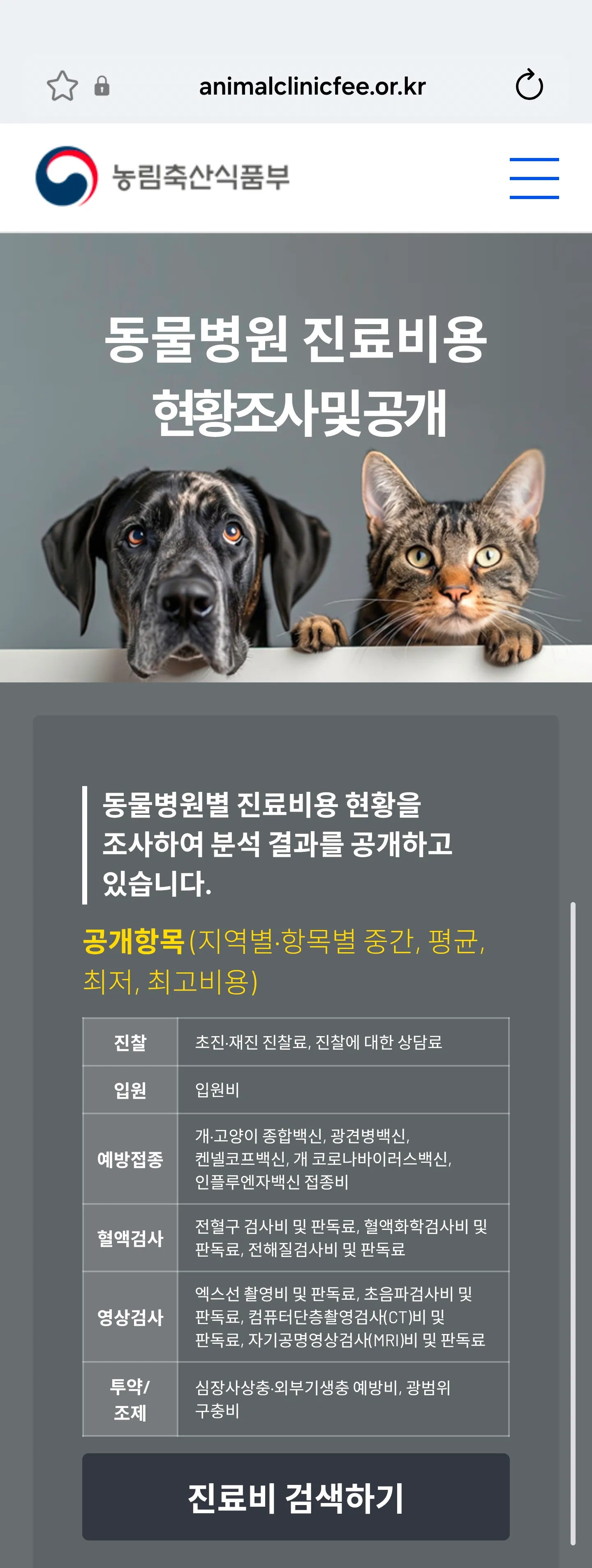 2025 전국 동물병원 진료비
