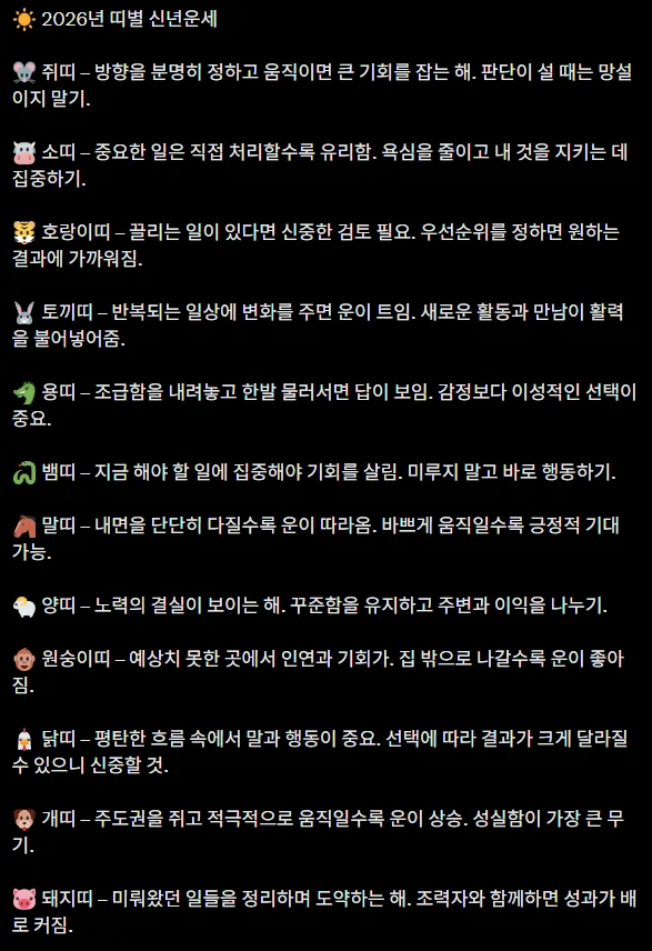 2026년 띠별 운세