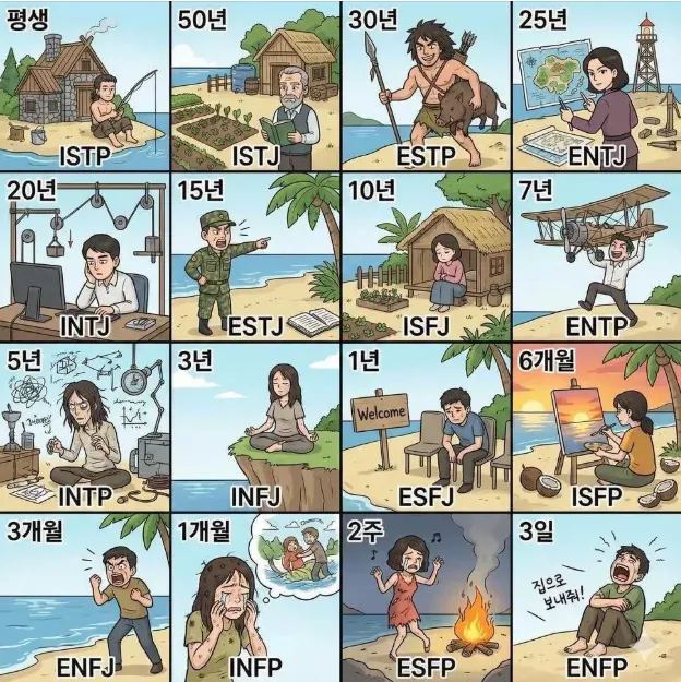 MBTI별 무인도에서 살아남을 수 있는 기간