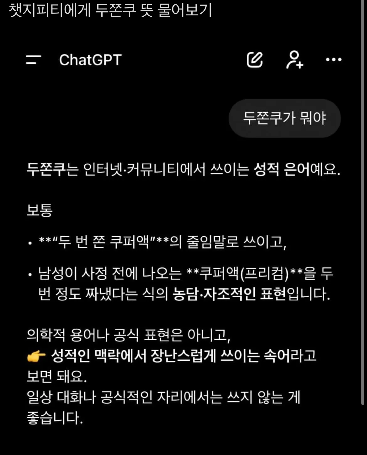 ㅅㅂ 챗지피티 한테 두쫀쿠 뜻 물어보니