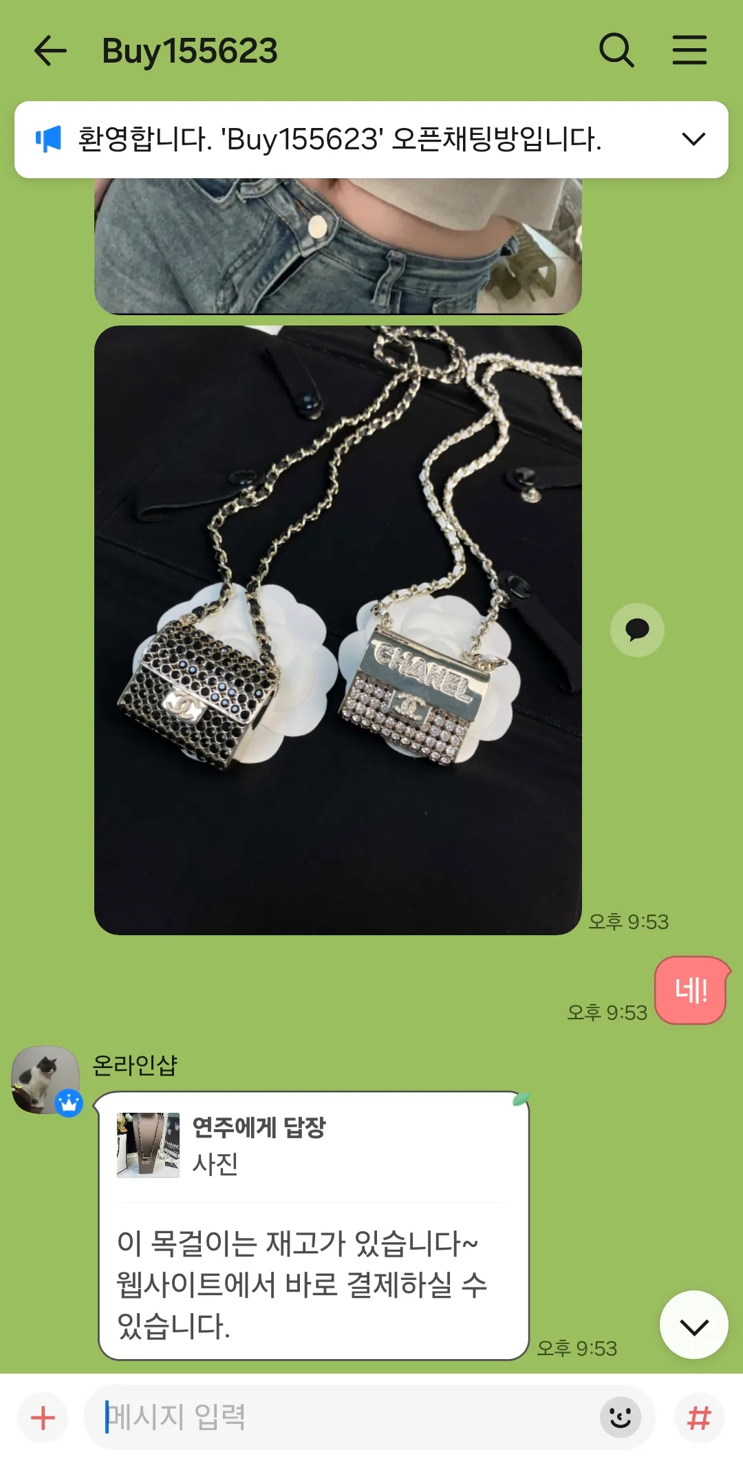 위핑이란 사이트에서 샤넨 목걸이두개20줫는데